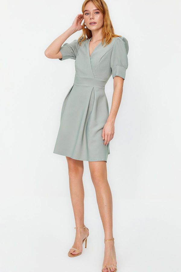 Trendyol Trendyol Mint Double Breasted Collar Skater/Belt Opening Mini Woven Dress