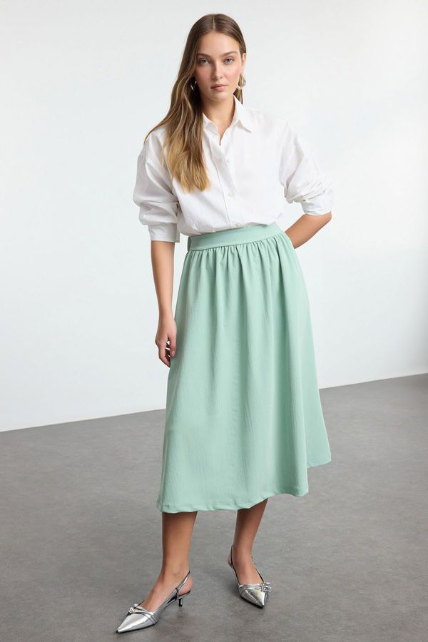 Trendyol Trendyol Mint Elastic Waist Woven Look Knitted Flared Skirt