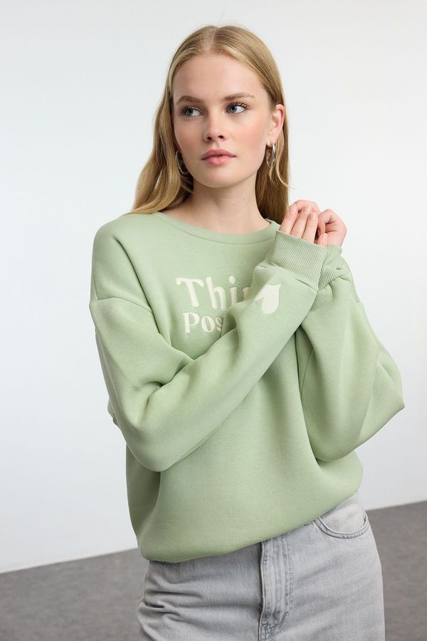 Trendyol Trendyol Mint Embroidered Regular/Normal Fit Thick Inside Fleece Knitted Sweatshirt