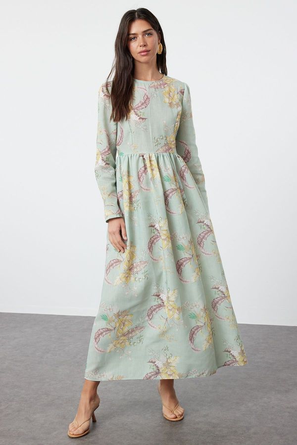 Trendyol Trendyol Mint Floral Linen Look Woven Dress