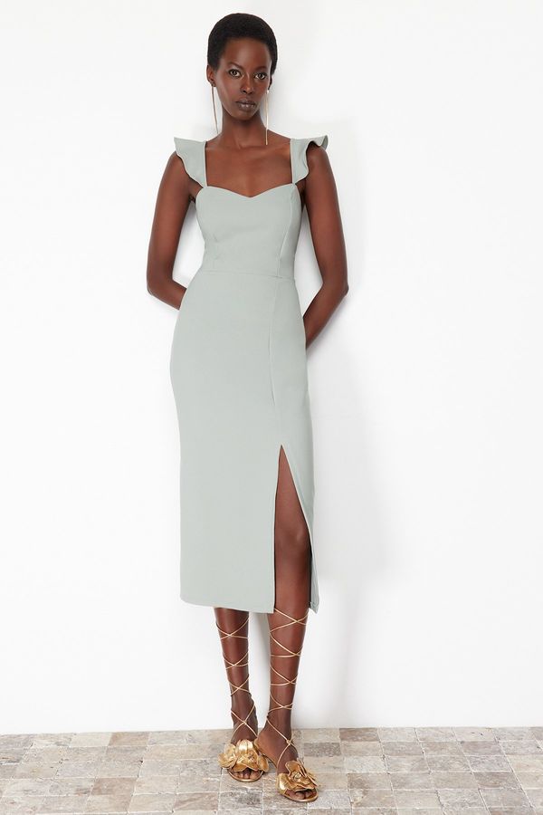 Trendyol Trendyol Mint Flounce Body-Shouldered Woven Dress