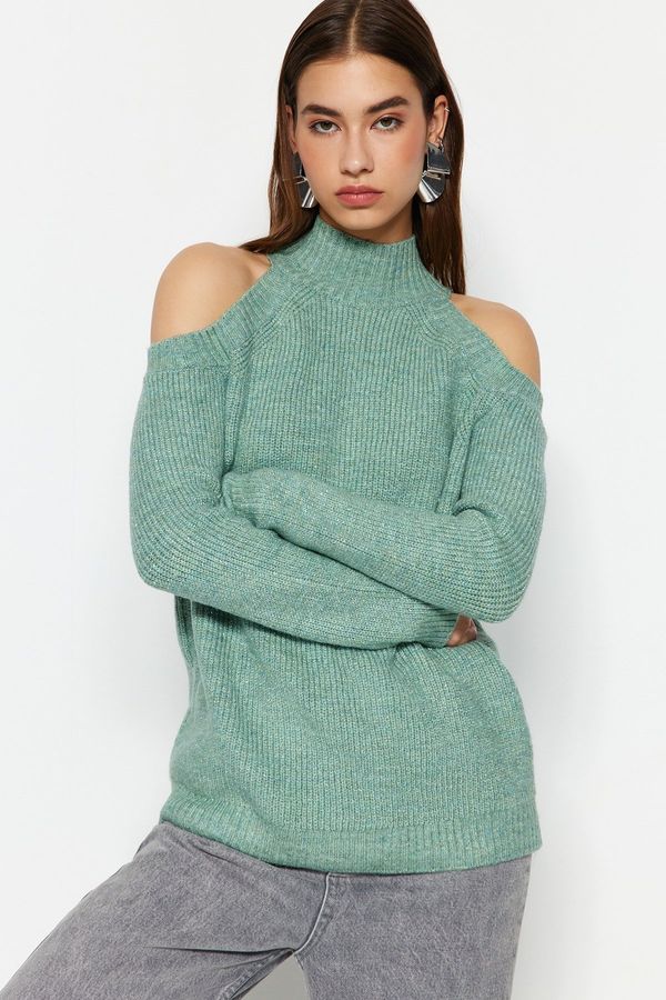 Trendyol Trendyol Mint Glittery Window/Cut Out Detailed Knitwear Sweater