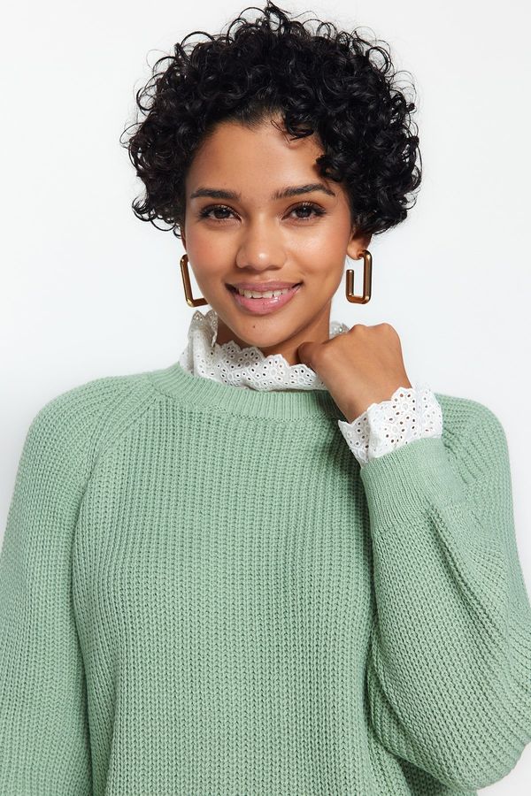 Trendyol Trendyol Mint Guipure Detailed Thessaloniki Knitwear Sweater