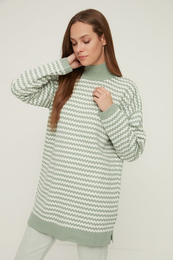 Trendyol Trendyol Mint Half Turtleneck Striped Knitwear Sweater