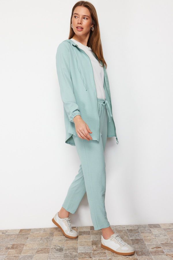 Trendyol Trendyol Mint Hooded Zippered Aerobin Cardigan-Pants Woven Suit