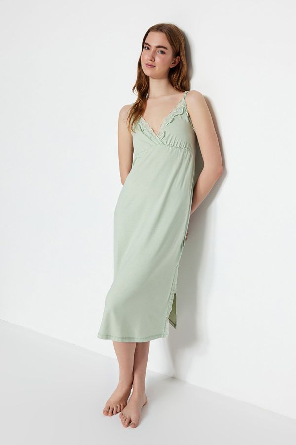 Trendyol Trendyol Mint Lace and Slit Detailed Rope Strap Knitted Nightdress