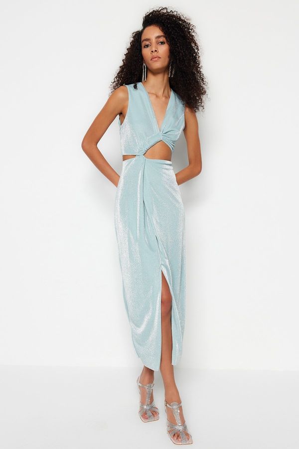 Trendyol Trendyol Mint Lined Knitted Window/Cut Out Detailed Evening Dress