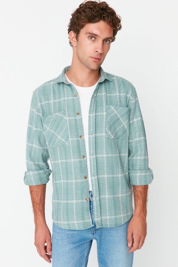 Trendyol Trendyol Mint Mens Oversize Fit Plaid Shirt