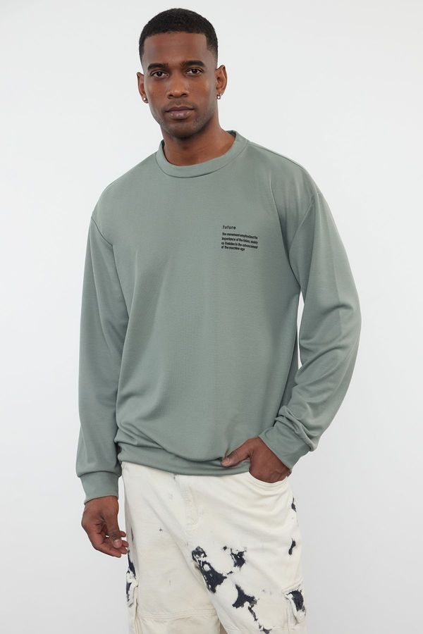 Trendyol Trendyol Mint Muški opušteni fit Crew Neck Minimal tekst Štampana dukserica