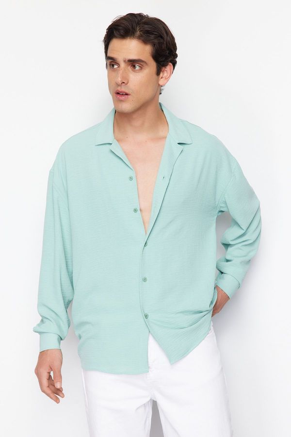 Trendyol Trendyol Mint Oversize Fit Open Collar Summer Linen Look Shirt