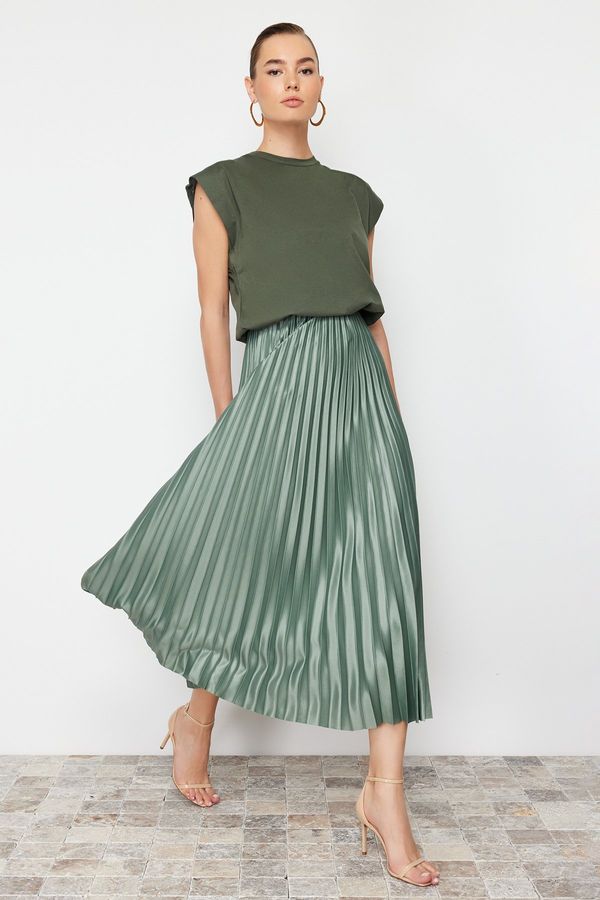Trendyol Trendyol Mint Pleated Maxi Knitted Skirt