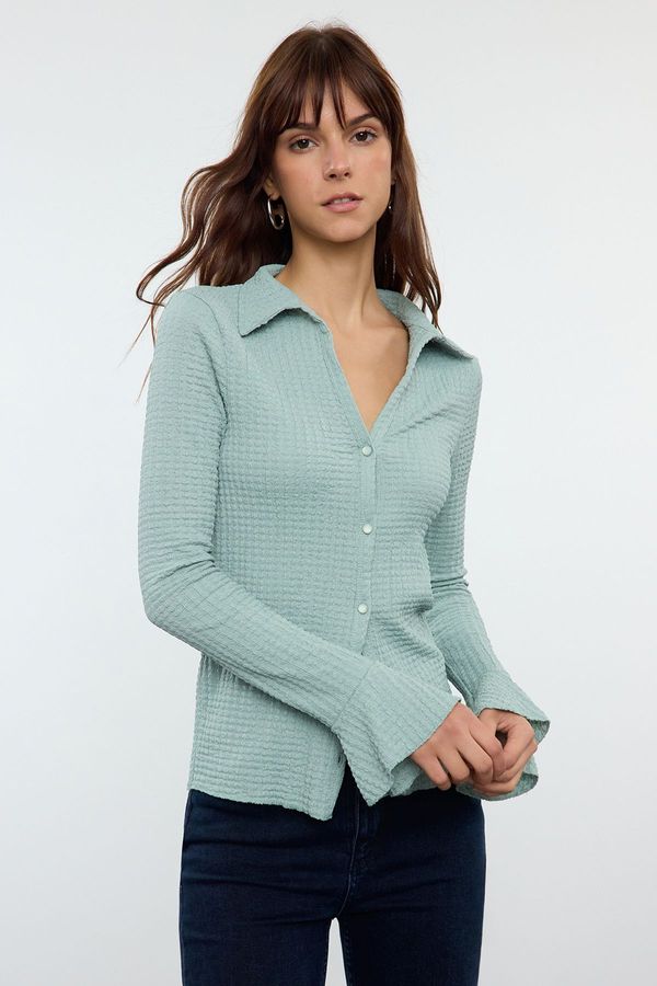 Trendyol Trendyol Mint Premium Textured Spanish Sleeve Stretchy Knitted Shirt