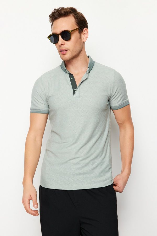 Trendyol Trendyol Mint Regular/Normal Fit Color Block Textured Polo Neck T-shirt
