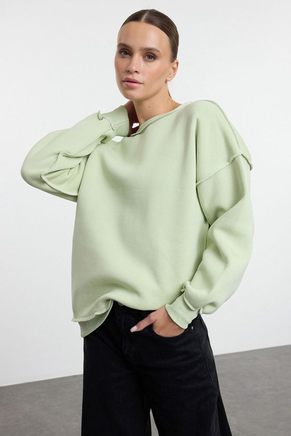 Trendyol Trendyol Mint Regular/Normal Pattern Square Stitched Thick Inside Fleece Knitted Sweatshirt