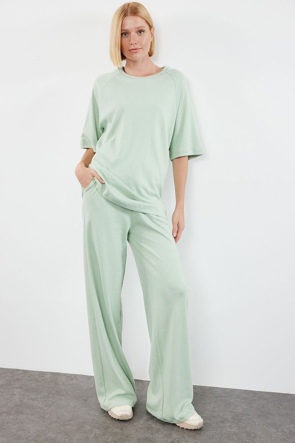 Trendyol Trendyol Mint Relaxed/Comfortable Fit Wide Leg/Wide Leg Knitted Top-Bottom Set