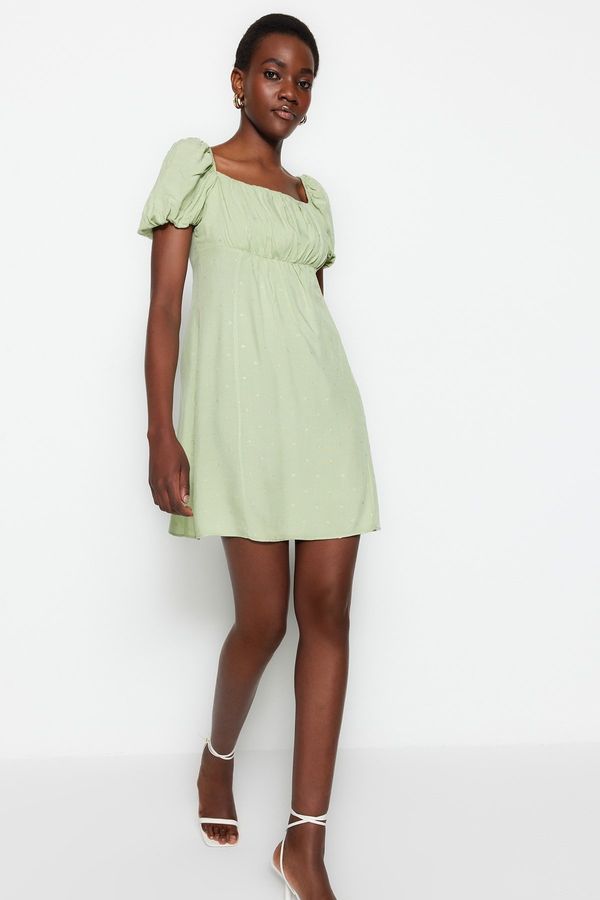 Trendyol Trendyol Mint Waist Opened Mini Textured Woven Fabric Dress