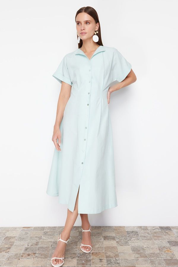 Trendyol Trendyol Mint Waist Opening Midi Woven Shirt Dress