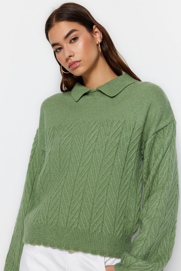 Trendyol Trendyol Mint Wide Fit Soft Textured Braids Knitwear Sweater