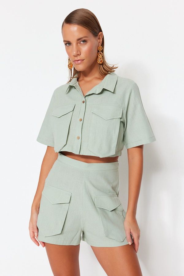 Trendyol Trendyol Mint Woven 100% Cotton Shirt and Shorts Set With Pocket