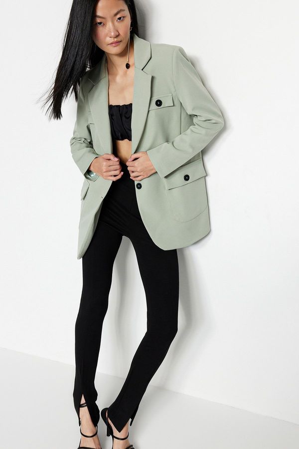 Trendyol Trendyol Mint Woven Lined Double Breasted Blazer with Closure