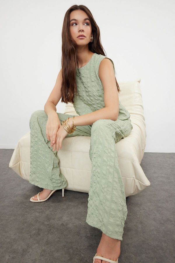 Trendyol Trendyol Mint Woven Wrinkled Blouse Trousers Bottom-Top Set