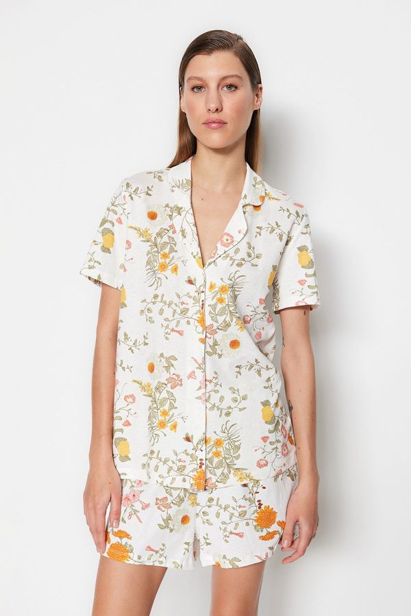Trendyol Trendyol Multi Color 100% Cotton Floral Pattern Shirt-Shorts Knitted Pajamas Set