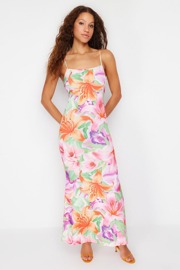 Trendyol Trendyol Multi Color Floral Bodycone/Sleeping Strap Maxi Stretchy Knitted Maxi Dress