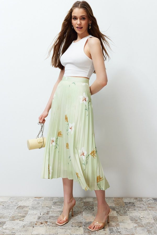 Trendyol Trendyol Multi Color Floral Pattern Pleated Satin Fabric Maxi Length Woven Skirt