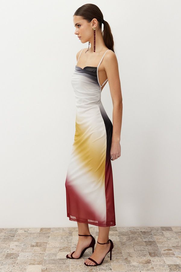 Trendyol Trendyol Multi Color Gradient Knitted Lined Tulle Elegant Evening Dress