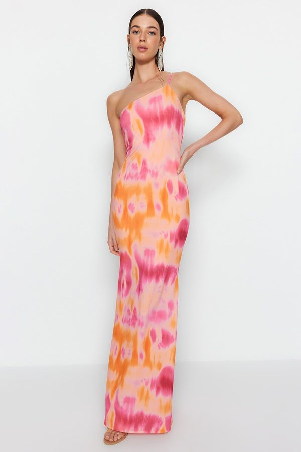 Trendyol Trendyol Multi Color Gradient Patterned One-Shoulder Long Evening Evening Dress