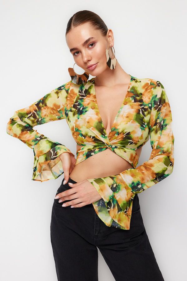 Trendyol Trendyol Multi Color Patterned Crop Chiffon Blouse