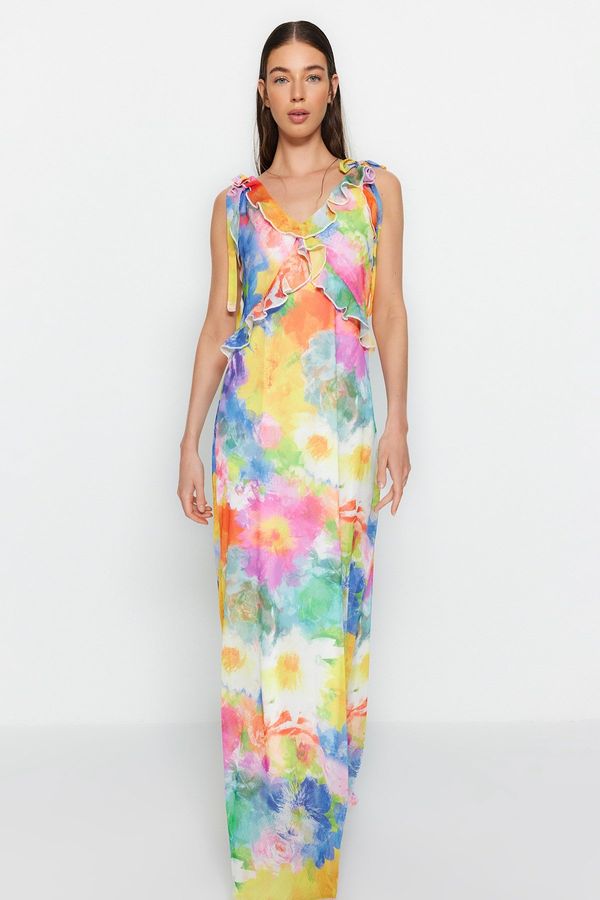 Trendyol Trendyol Multi Color Straight Cut Ruffle Detailed Floral Woven Dress