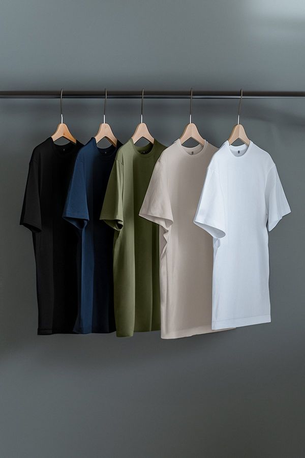 Trendyol Trendyol Multi-Colored 5-Pack Regular Cut Basic 100% Cotton T-Shirt