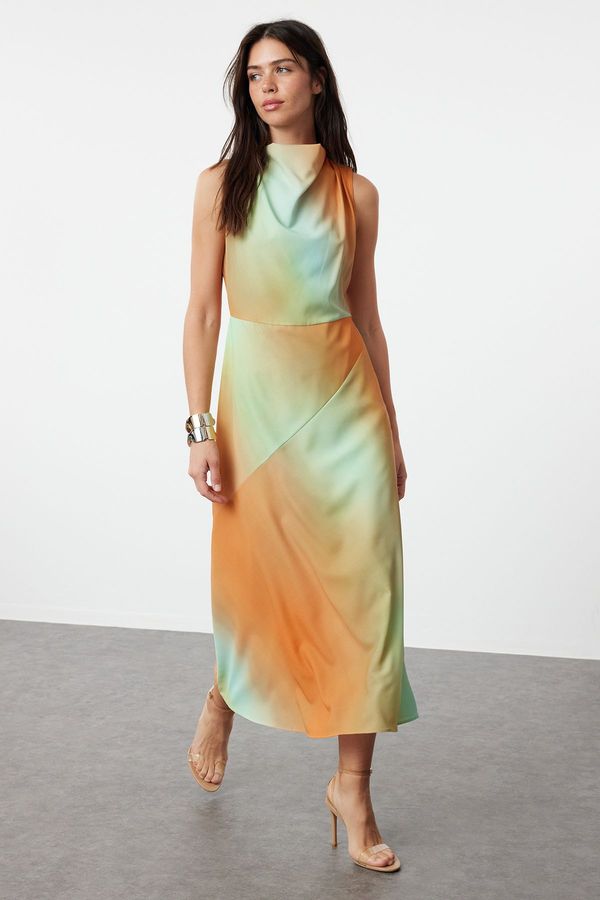 Trendyol Trendyol Multi-Colored Collared Skirt with Cut-Out Detail Midi Woven Dress