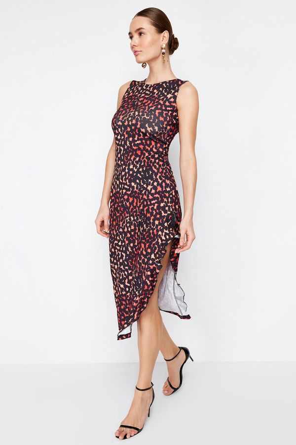 Trendyol Trendyol Multi-Colored Fitted/Fitted Animal Print Flexible Knitted Maxi Dress