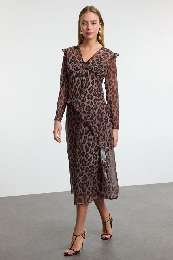 Trendyol Trendyol Multi-Colored Leopard Print Lined Chiffon Woven Dress