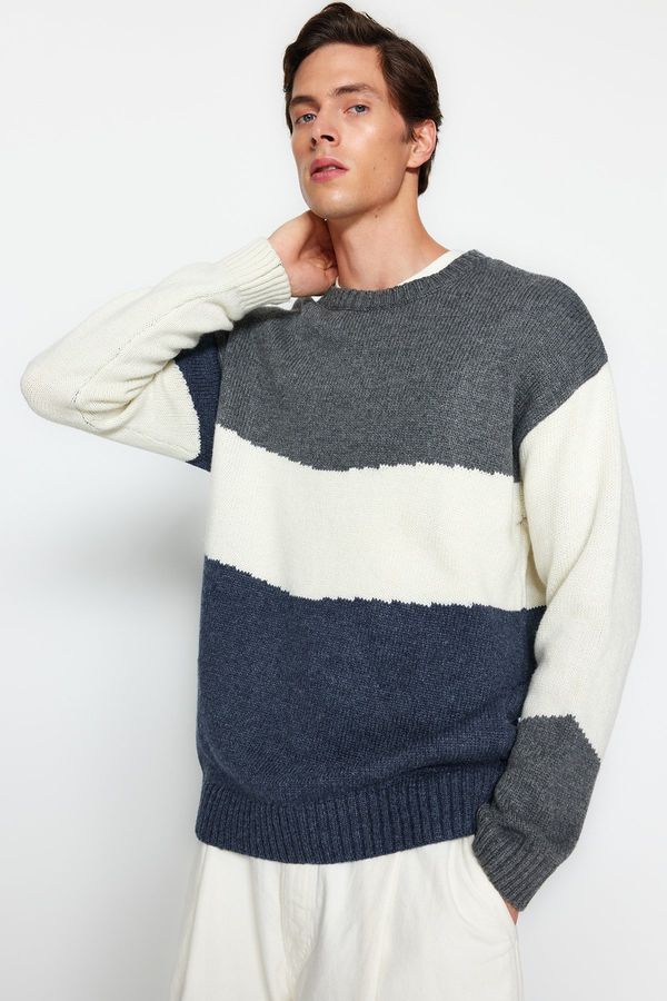 Trendyol Trendyol Multi-Colored Oversize Fit Wide Fit Crew Neck Color Blocked Knitwear Sweater