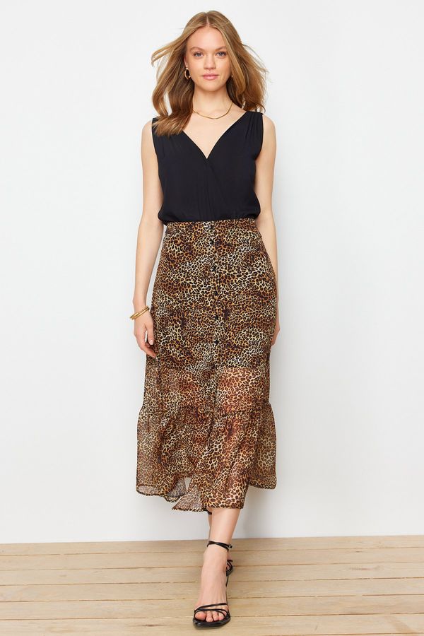 Trendyol Trendyol Multicolor Animal Patterned Chiffon Fabric Midi Length Woven Skirt
