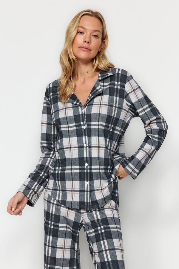 Trendyol Trendyol Multicolored 100% Cotton Plaid Shirt-Pants Knitted Pajamas Set