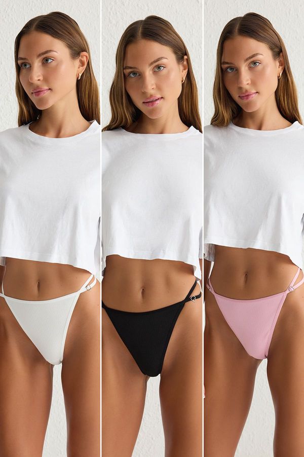 Trendyol Trendyol Multicolored 3-Piece Lace Openwork Thong Panties