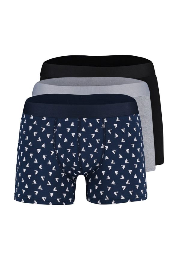 Trendyol Trendyol Multicolored 3-Piece Marine Patterned-Plain Pack Cotton Boxers