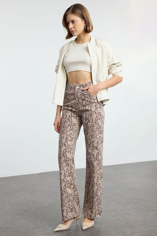 Trendyol Trendyol Multicolored Animal Print Brown Snake Pattern High Waist Wide Leg Jeans