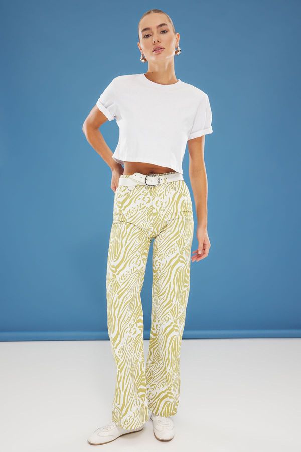 Trendyol Trendyol Multicolored Animal Zebra Print High Waist Wide Leg Jeans
