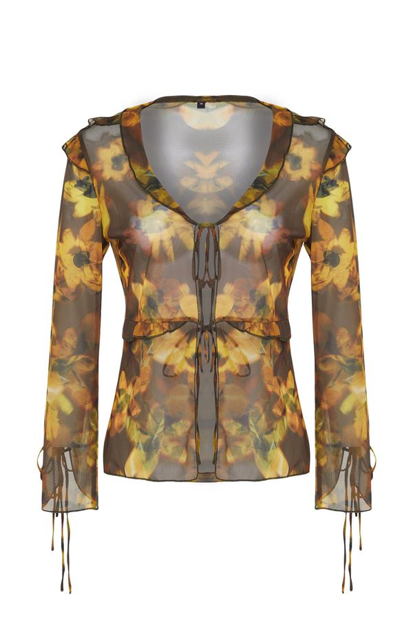 Trendyol Trendyol Multicolored Floral Patterned Flounce Tulle Blouse