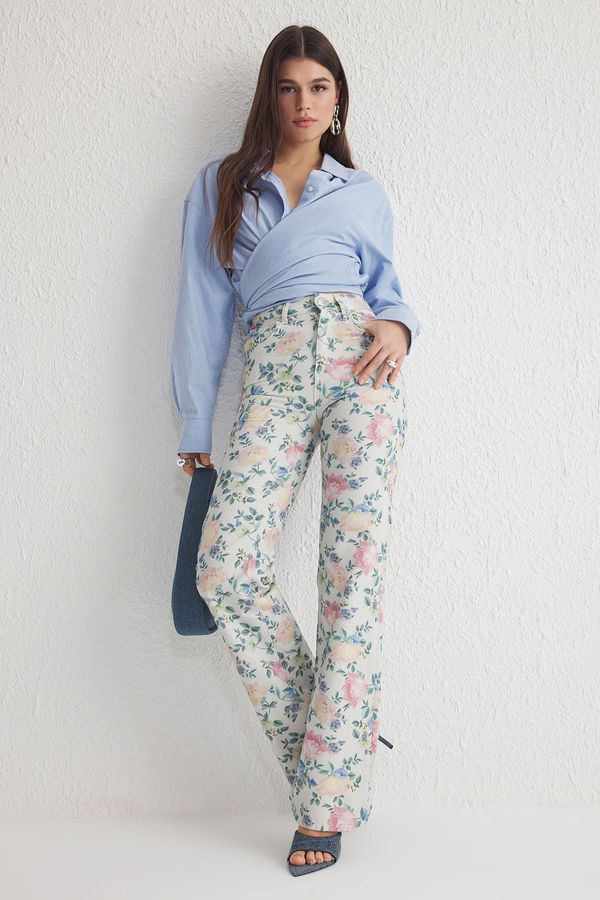 Trendyol Trendyol Multicolored Floral Print High Waist Wide Leg Jeans