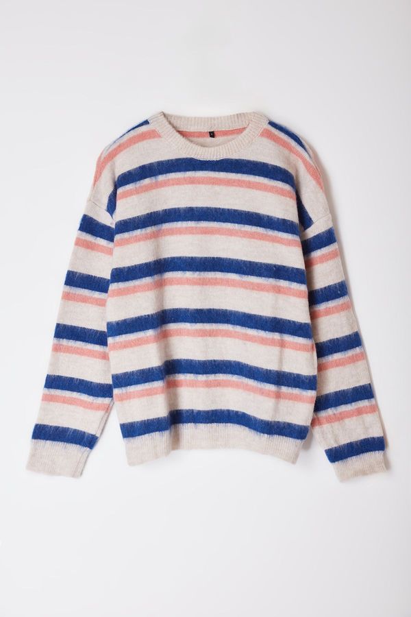 Trendyol Trendyol Multicolored Oversize Crew Neck Striped Knitwear Sweater