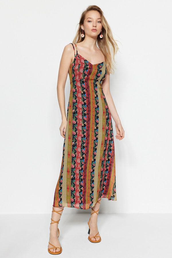 Trendyol Trendyol Multicolored Patterned A-Cut Strap Midi Lined Woven Dress