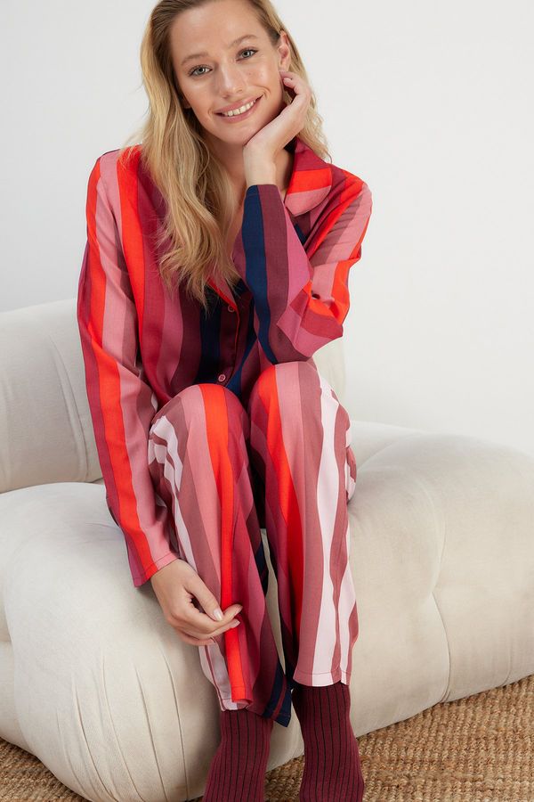 Trendyol Trendyol Multicolored Striped Shirt-Pants Viscose Woven Pajamas Set