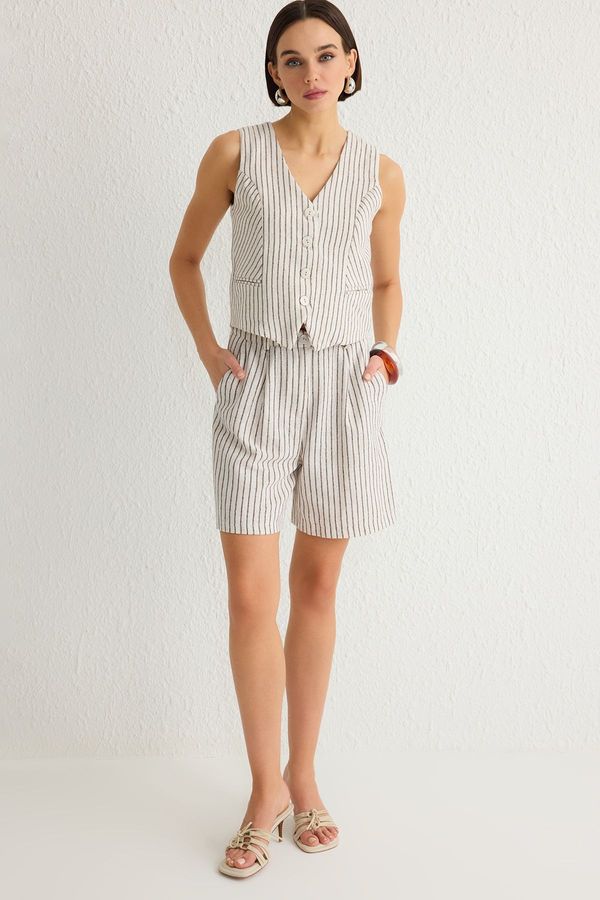 Trendyol Trendyol Multicolored Striped V-Neck Vest and Shorts Set Woven Bottom-Top Set