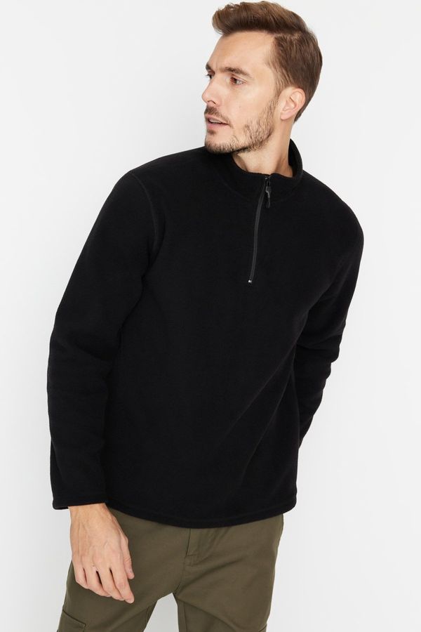Trendyol Trendyol Muška crna normalna/normalna fit High Neck Zippered Fleece Warm Thick Sweatshirt